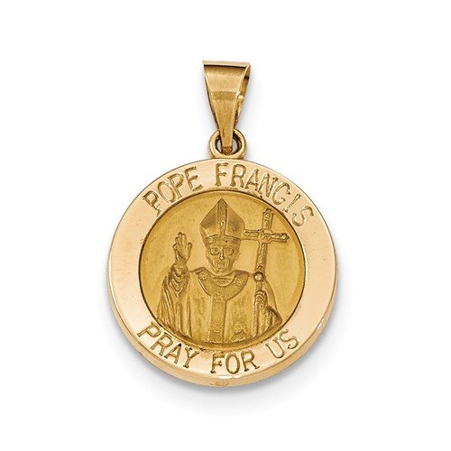 14k Yellow Gold Gold Satin and Polished Hollow Pope Francis Medal