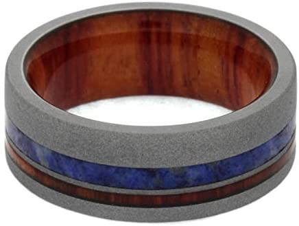 Tulipwood, Blue Box Elder Burl 8mm Sandblasted Titanium Comfort-Fit Band, Size 8.5