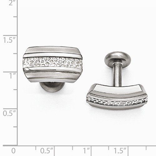Mediterranean Collection Brushed and Polished Titanium and Sterling Silver Cuff Links, 13X20MM