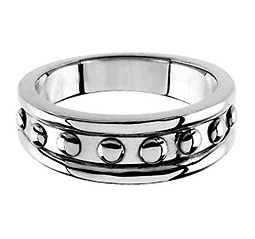 Polka Dot Design 6.5mm Rhodium-Plated Semi-Polished 14k White Gold Band, Size 7