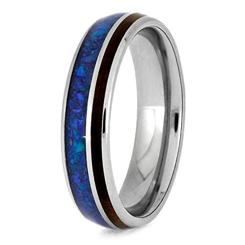 Exotic Snakewood, Synthetic Opal 5mm Comfort-Fit Titanium Band, Size 10