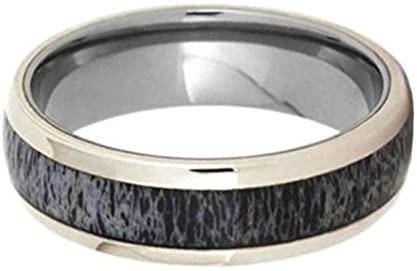 Deer Antler, 14k White Gold 7mm Titanium Comfort-Fit Ring, Size 5