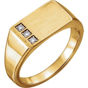 Men's Diamond 3-Stone Past, Present, Future Signet Ring, 14k Yellow Gold (.10 Ctw, G-H Color I1 Clarity) Size 12.75