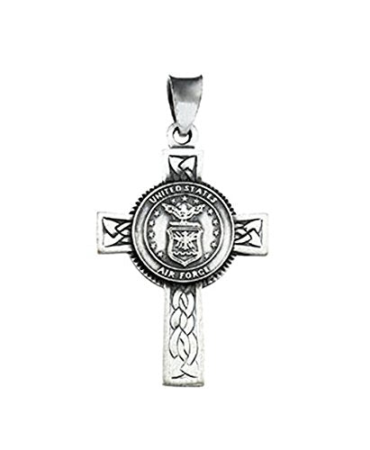 US Air Force Halo Cross Sterling Silver Pendant Necklace, 24"