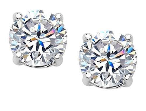 Round CZ Stud Rhodium Plated Sterling Silver Earrings 7.11MM
