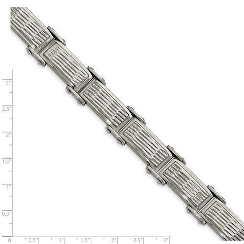 Men's Polished and Brushed Stainless Steel Grooved Textured Link Bracelet, 8.25 "