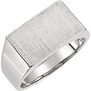 Men's Brushed Signet Semi-Polished 10k X1 White Gold Ring (9x15mm) Size 10