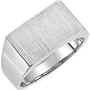 Men's Brushed Signet Pinky Ring, Rhodium Plated 14k White Gold (9x15 mm) Size 5.25