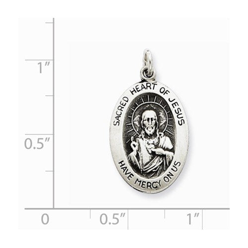 Sterling Silver Antiqued Sacred Heart Of Jesus Medal (22X15MM)