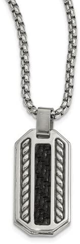 Edward Mirell Stainless Steel Black Carbon Fiber Dog Tag Pendant Necklace, 20"
