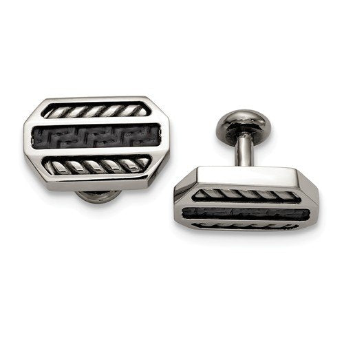 Carbon Fiber Collection Stainless Steel and Black Octagon Cuff Links, 16.25X25MM
