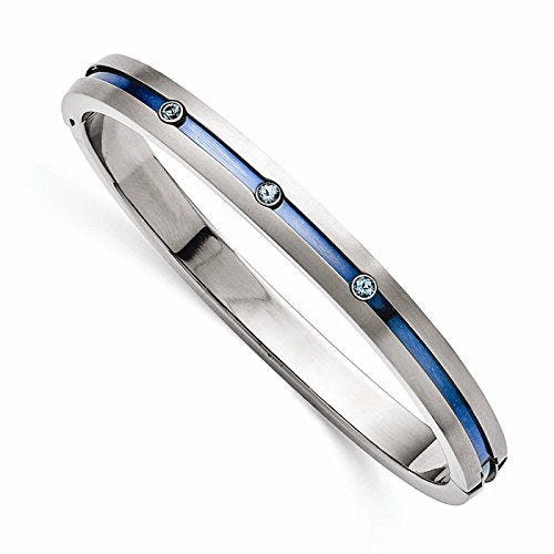 Radiance Collection Grey and Blue Titanium Blue Topaz Hinged Bangle Bracelet. 7.5"
