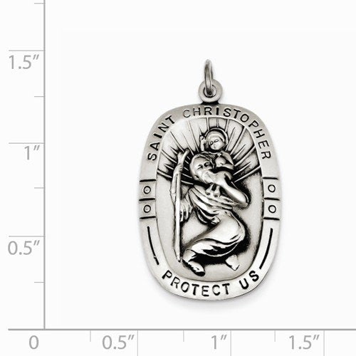 Sterling Silver Saint Christopher Medal Charm Pendant (32X20 MM)