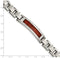 Men's Brushed Stainless Steel 13mm Red Wood Inlay Enameled ID Bracelet, 8.5 Inches