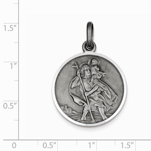 Sterling Silver Antiqued St. Christopher Medal (32X22MM)