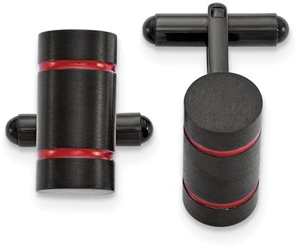 Brushed Black IP Stainless Steel and Red Cuff Links, 17.8MMX17.8MM