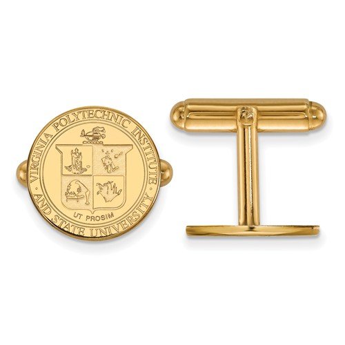 Gold-Plated Sterling Silver Virginia Tech Crest Round Cuff Links, 15MM