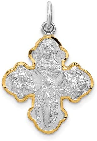 Rhodium-Plated Sterling Silver Vermeil 4-Way Medal (25X18MM)