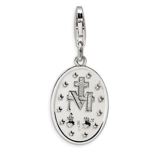 Rhodium-Plated Sterling Silver Miraculous Medal Charm (31X13MM)