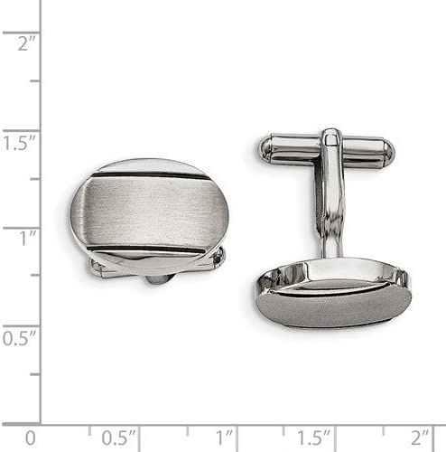 Polished and Brushed Stainless Steel, Black Stripe Oval Cuff Links, 21X15MM