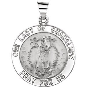 14k White Gold Round Hollow Our Lady of Guadalupe Medal (22 MM)