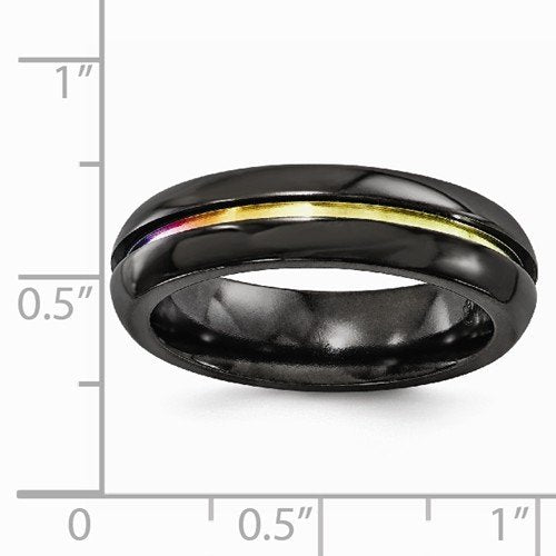 Radiance Collection Black and Rainbow Andodized Titanium Grooved 6mm Band, Size 7.5