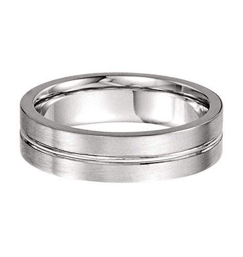 Satin Finish Grooved 4.5mm Comfort Fit 14k White Gold, Size 6