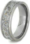 White Meteorite Ring with 14k Yellow Gold Flecks 7mm Comfort-Fit Titanium Band, Size 6.75