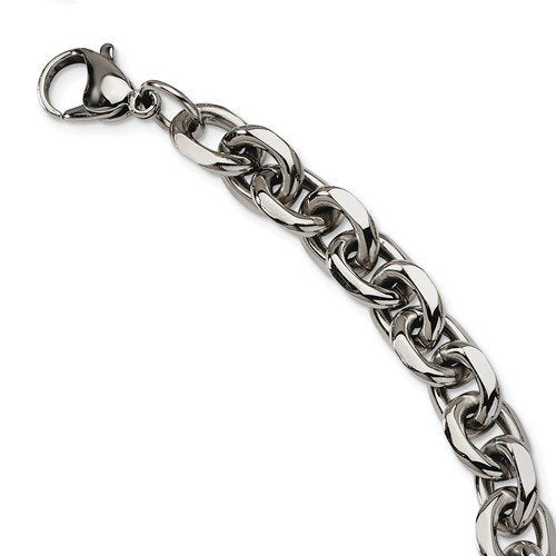 Men's Polished Stainless Steel 9mm Link ID Bracelet, 9"