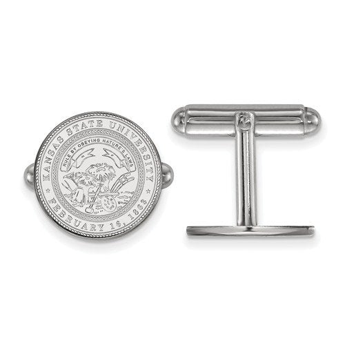 Rhodium-Plated Sterling Silver Kansas State University Crest Cuff Links, 15MM