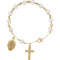 14k Yellow Gold and White Freshwater Cultured Pearls Miraculous Medal Rosary Bracelet, 6"