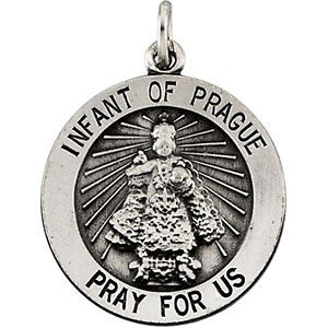 Sterling Silver Round Infant of Prague Medal Necklace, 18" (18 MM)