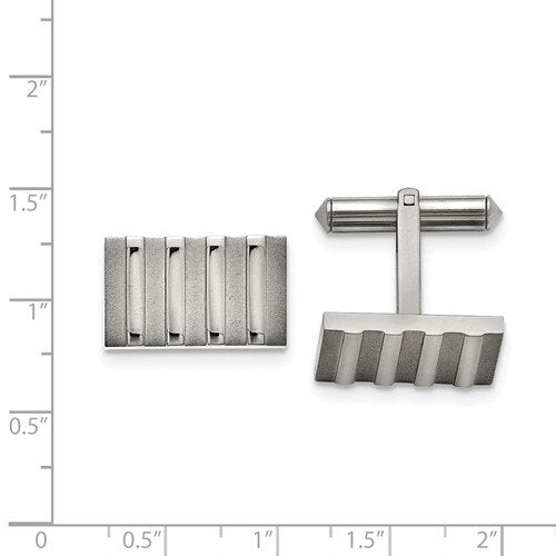 Grey Titanium Satin-Brushed Stripes Rectangle Cuff Links