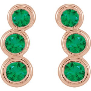 Emerald Three-Stone Ear Climbers, 14k Rose Gold