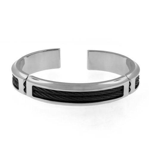 Men's Cable Boulevard Collection Gray Titanium and Stainless Steel 14mm Cable Flexible Cuff Bangle Bracelet,
