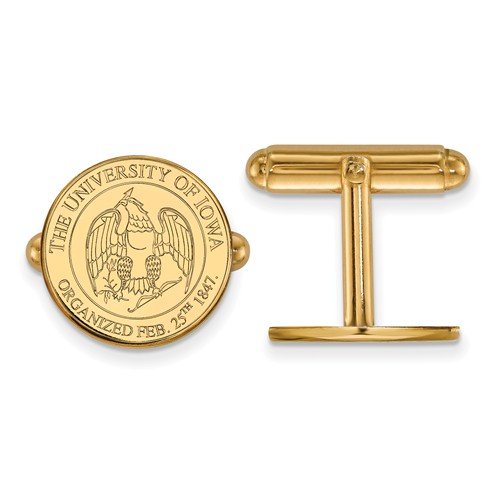 Gold-Plated Sterling Silver University Of Iowa Crest Round Cuff Links, 15MM