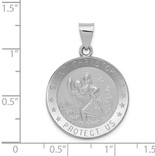 Rhodium-Plated 14k White Gold St. Christopher Medal Pendant (24X22 MM)