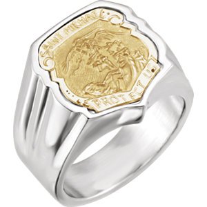 14k Yellow Gold and Sterling Silver St. Michael Shield Ring Size 10