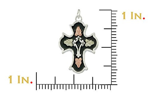 Black Holy Cross Pendant Necklace, Sterling Silver, 12k Green Gold, 12k Rose Gold Black Hills Gold, 18''