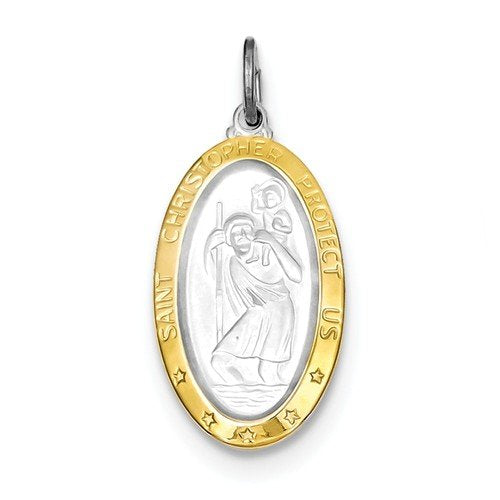 Rhodium-Plated Sterling Silver Vermeil St. Christopher Medal (30X15MM)