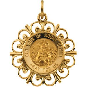 14k Yellow Gold Our Lady of Mount Carmel Medal (18.5 MM)