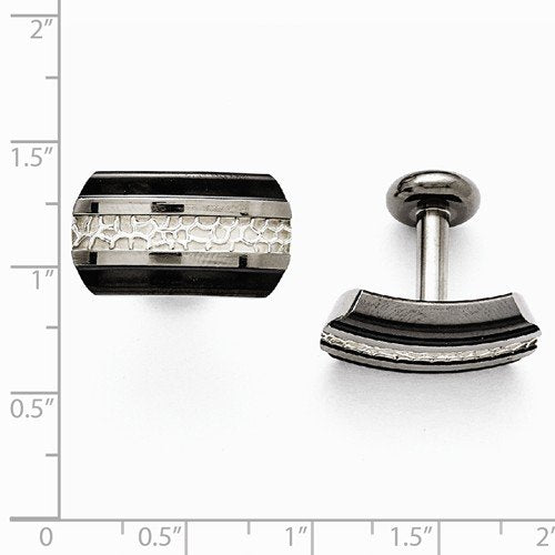 Black Titanium, Sterling Silver Two-Tone Cuff Links