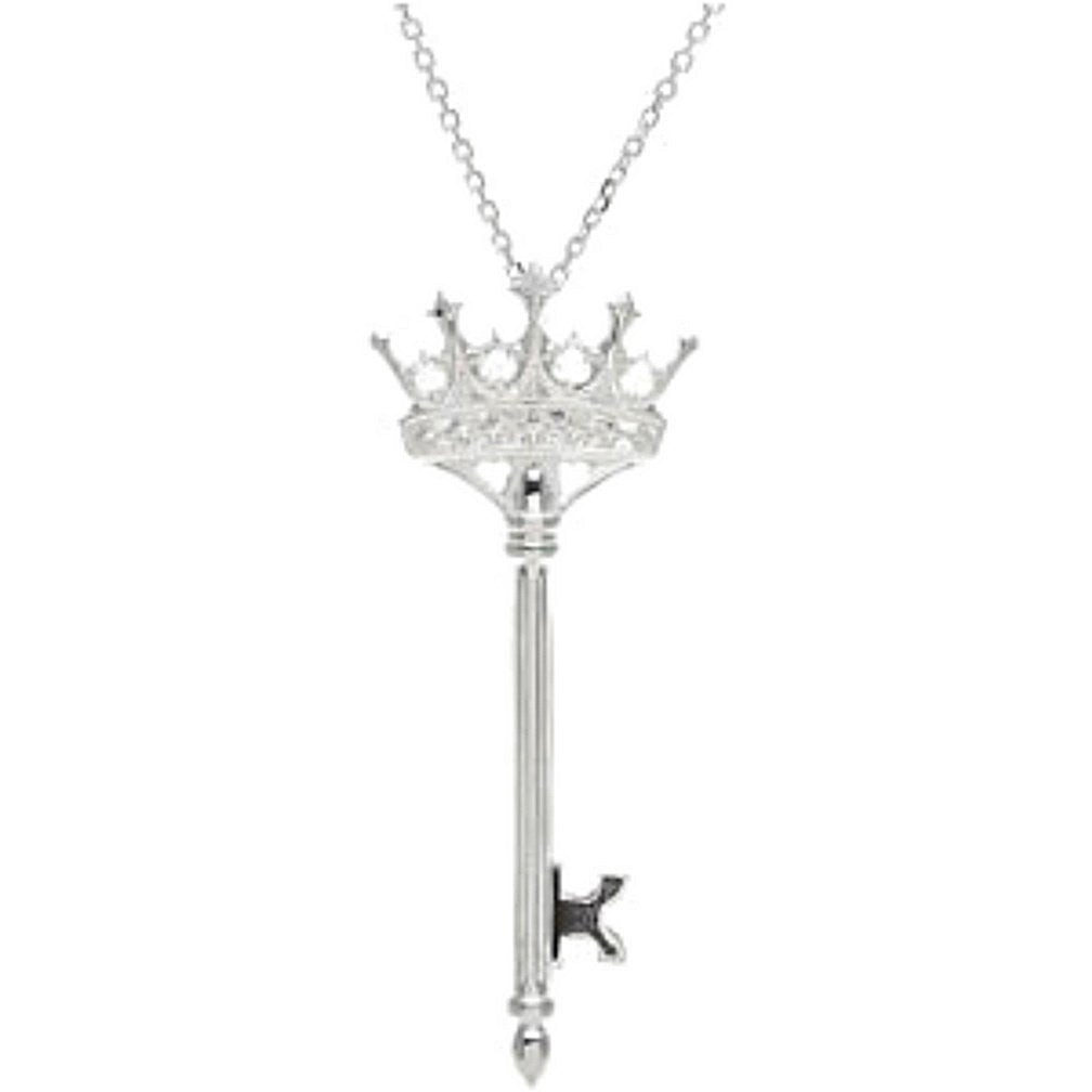 The Men's Jewelry Store (for HER) Diamond Crown Key Sterling Silver Pendant Necklace, 18" (1/8 Cttw)