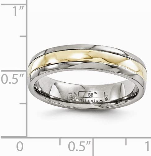 Gold Collection Titanium with 14k Yellow Gold Inlay 5mm Domed Bands,Size 10.5