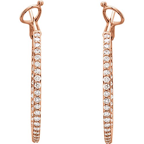 Diamond Inside-Outside Hoop Earrings, 14K Rose Gold (1 1/3 Ctw, Color H-I  , Clarity I1 )