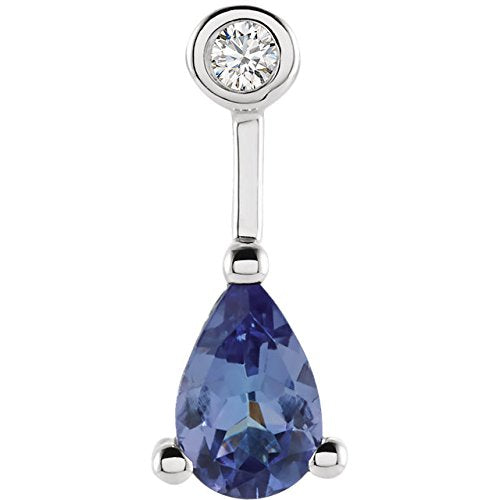 14k White Gold Tanzanite Pear and Bezel Set Diamond Pendant