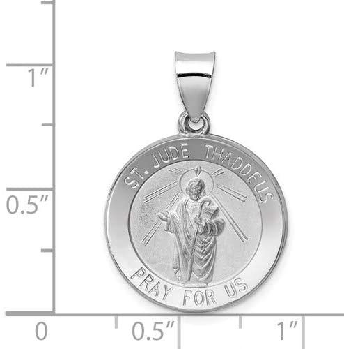 Rhodium-Plated 14k White Gold St. Jude Thaddeus Medal Pendant (21X19MM)