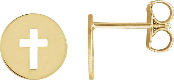 Pierced Cross 14k Yellow Gold Stud Earrings (7.90X7.90 MM)