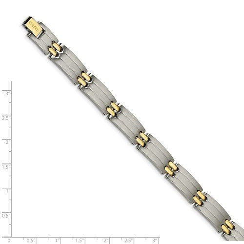 Men's Polished Stainless Steel 10mm Yellow IP-Plated Bracelet, 8.75"