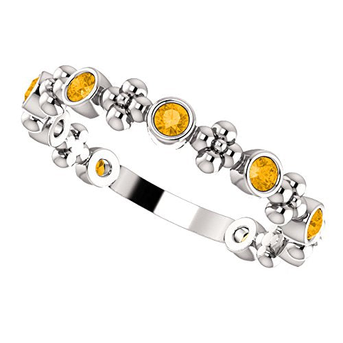 Genuine Citrine Beaded Ring, Rhodium-Plated Sterling Silver